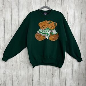 Vintage Island Exposure Retro Christmas Sweatshirt XL Green Graphic Teddy Bear